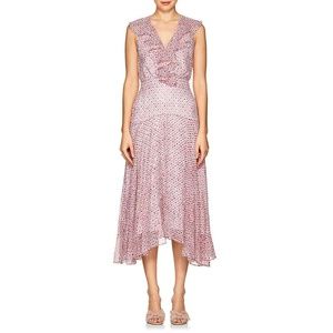SALONI Rita Floral Silk Midi Pink Dress